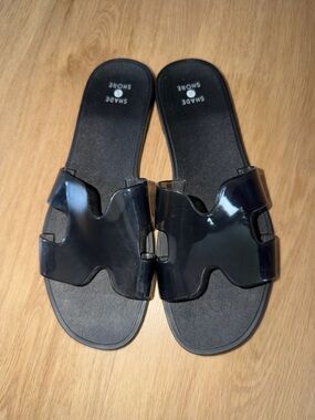 Shade and Shore Black Glossy Slide Sandals size 8 NWOT